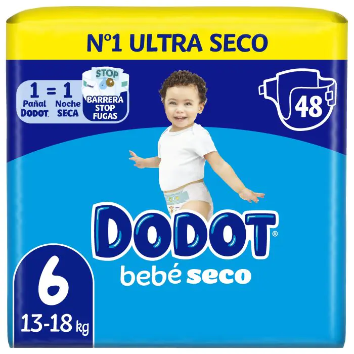 Pañales Bebé Seco Talla 6 (13-18 Kg) Dodot 48 Uds