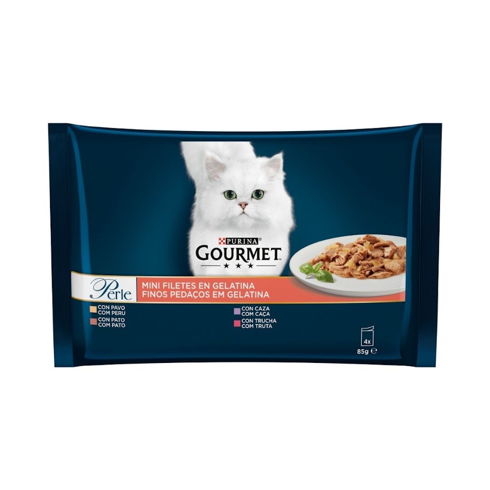 Comida Húmeda Gatos Filetes En Gelatina Gourmet Perle Pack 4X85G
