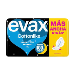 Compresas Con Alas CottonLike Noche Evax 18 Uds