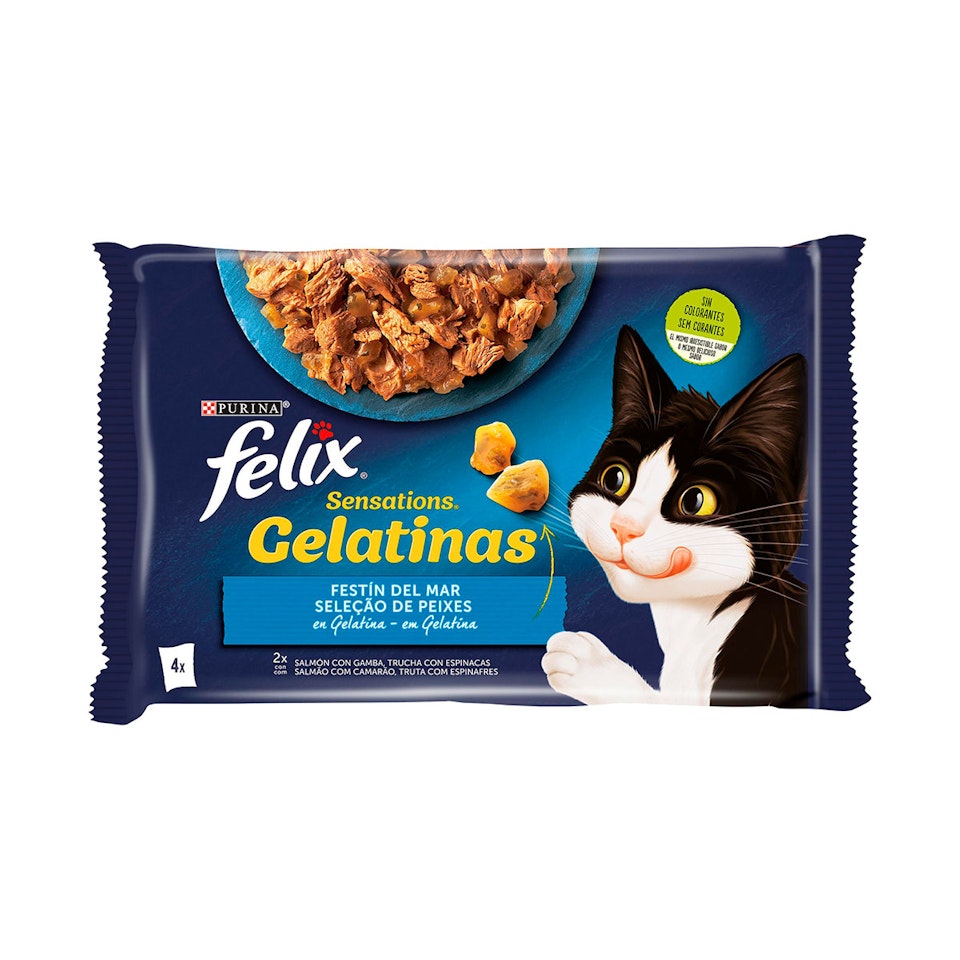 Comida Húmeda Gatos Festín Del Mar Gelatina Felix Sensations Pack 4x48G