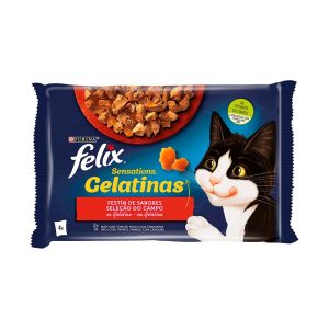 Comida Húmeda Gatos Festín De Sabores Gelatina Felix Sensations Pack 4x48G