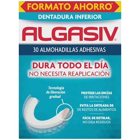 Almohadillas Dentales Adhesivas Algasiv Inferior 30Uds