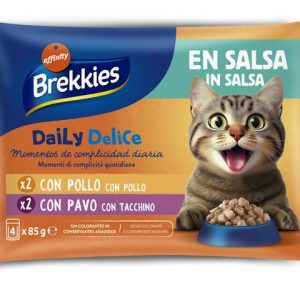 Comida Húmeda Gatos Daily Delice Pollo Y Pavo Brekkies 4x85Gr