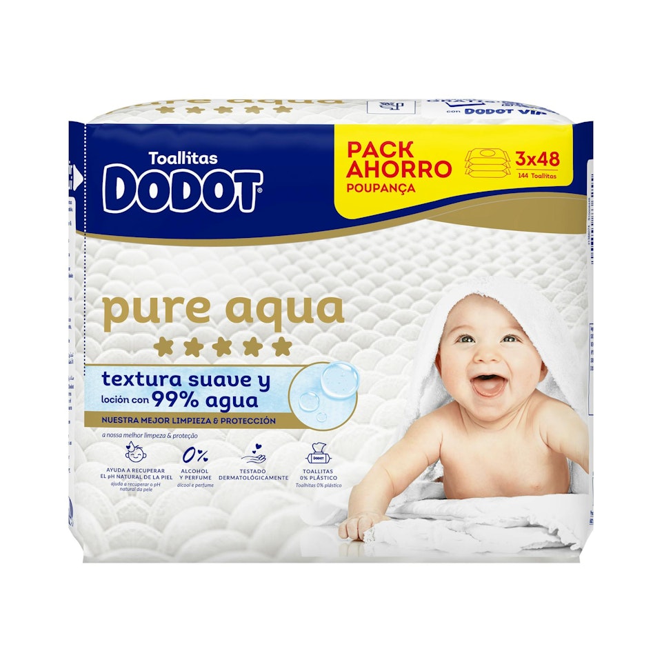 Toallitas Húmedas Aqua Pure Plastic Free Dodot 144 Uds