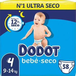 Pañales Bebé Seco Talla 4 (9-14 Kg) Dodot 58 Uds