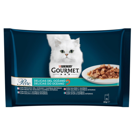 Comida Húmeda Gatos Delicias En Salsa Pescados Gourmet Perle Pack 4X85G